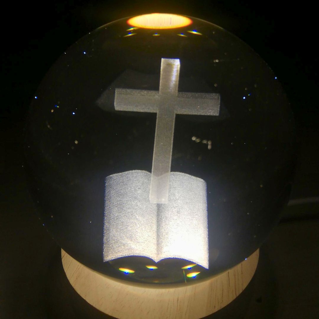 Esfera de Cristal 3D - Cruz biblia